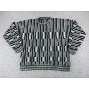 VTG Protoge Sweater Mens Large Gray Striped Alpaca Wool Chunky‎ Knit Sweatshirt